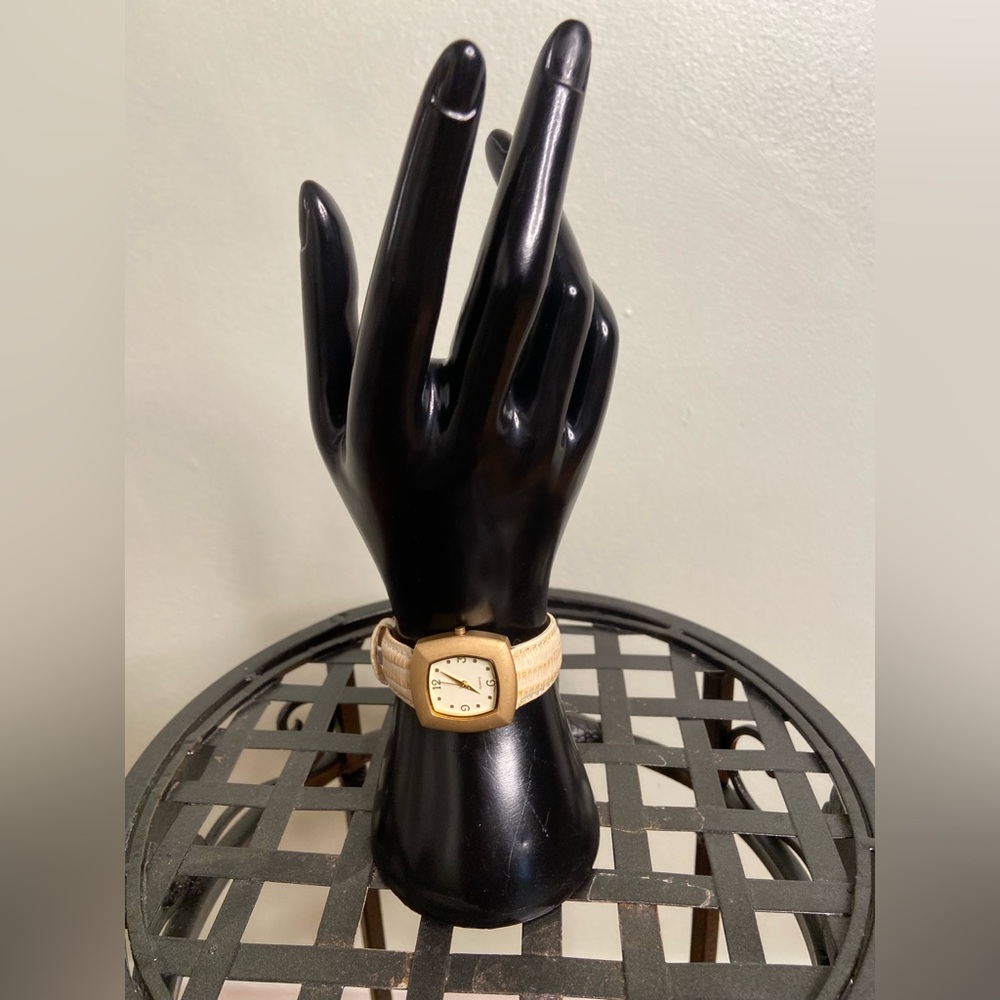 Tan/Beige Watch Gold Clock Genuine Leather